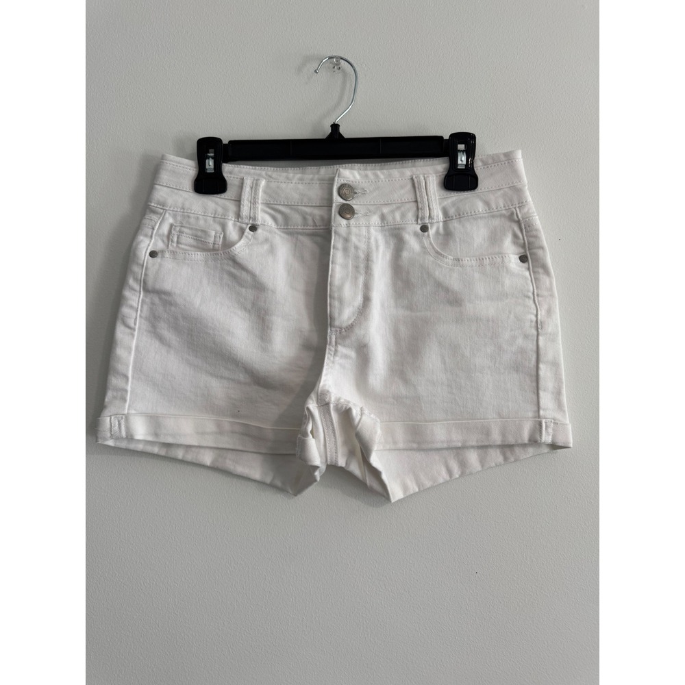 Blue Spice Denim Shorts Womens 9 White Double Button Cuffed Hem